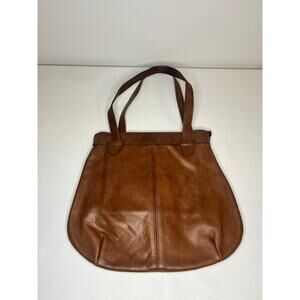 Vintage Leather Tote Bag Brown Slouchy Shoulder Bag Real Leather Distressed